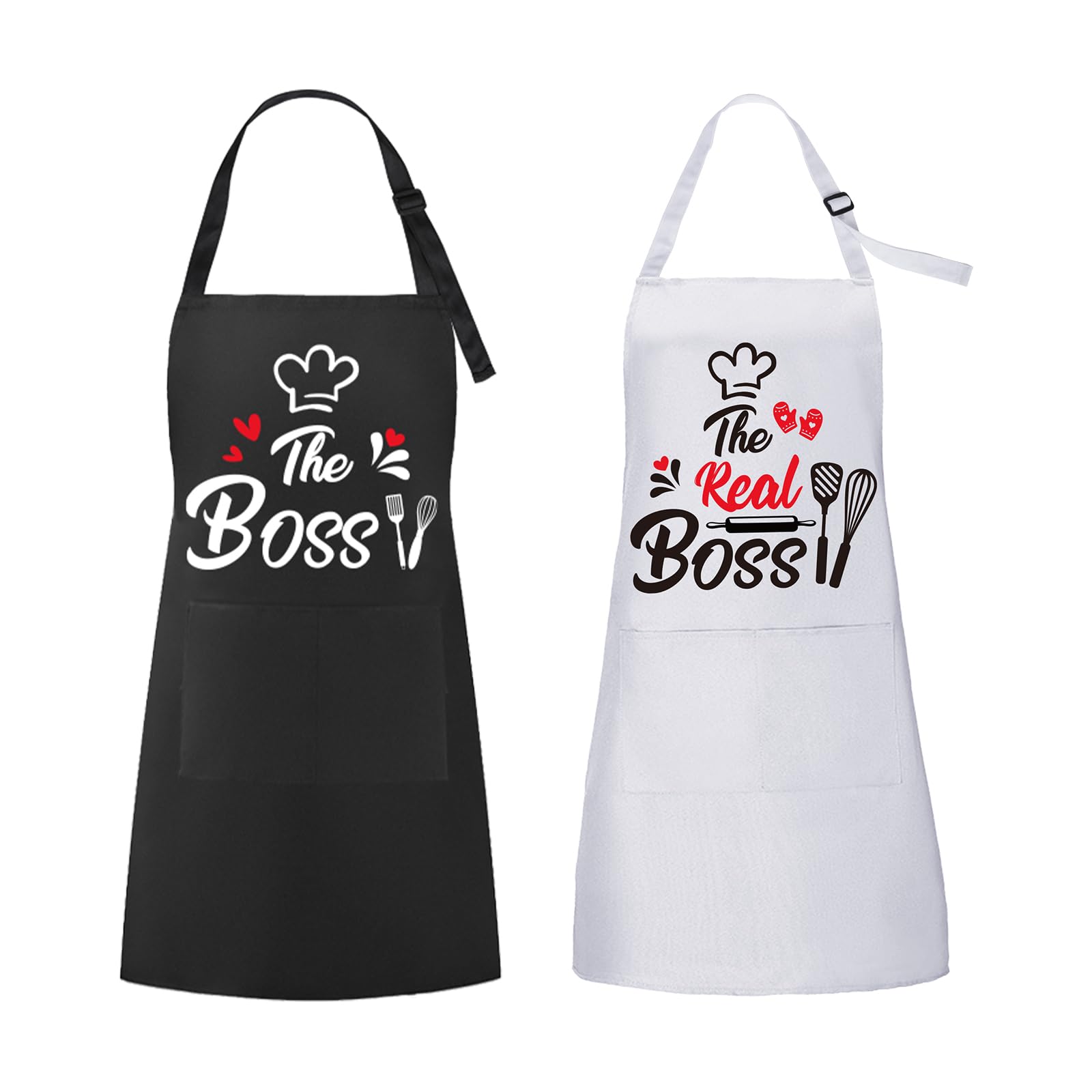 ROSEMO 2pcs Delantal de cocina para parejas Regalo de boda para novios par de delantales de cocina con bolsillos grandes regalo hombre mujer delantal de cocina negro para barbacoa tareas hogar Navidad