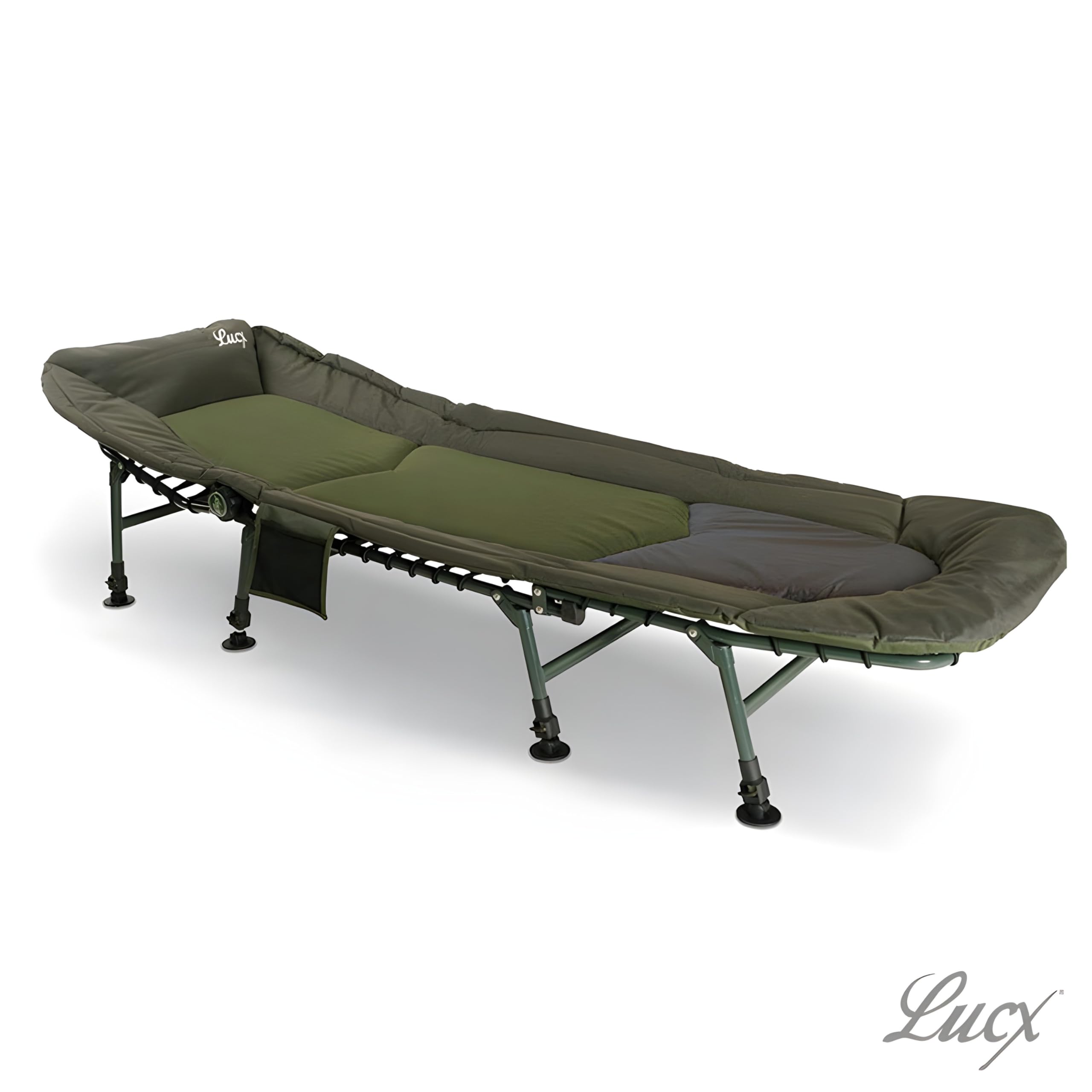 Lucx XL Bedchair 8-Bein Angelliege - große Karpfenliege mit höhenverstellbaren Beinen, Thermobezug & 210 x 80 x 33 cm - robuste Gartenliege für Angler