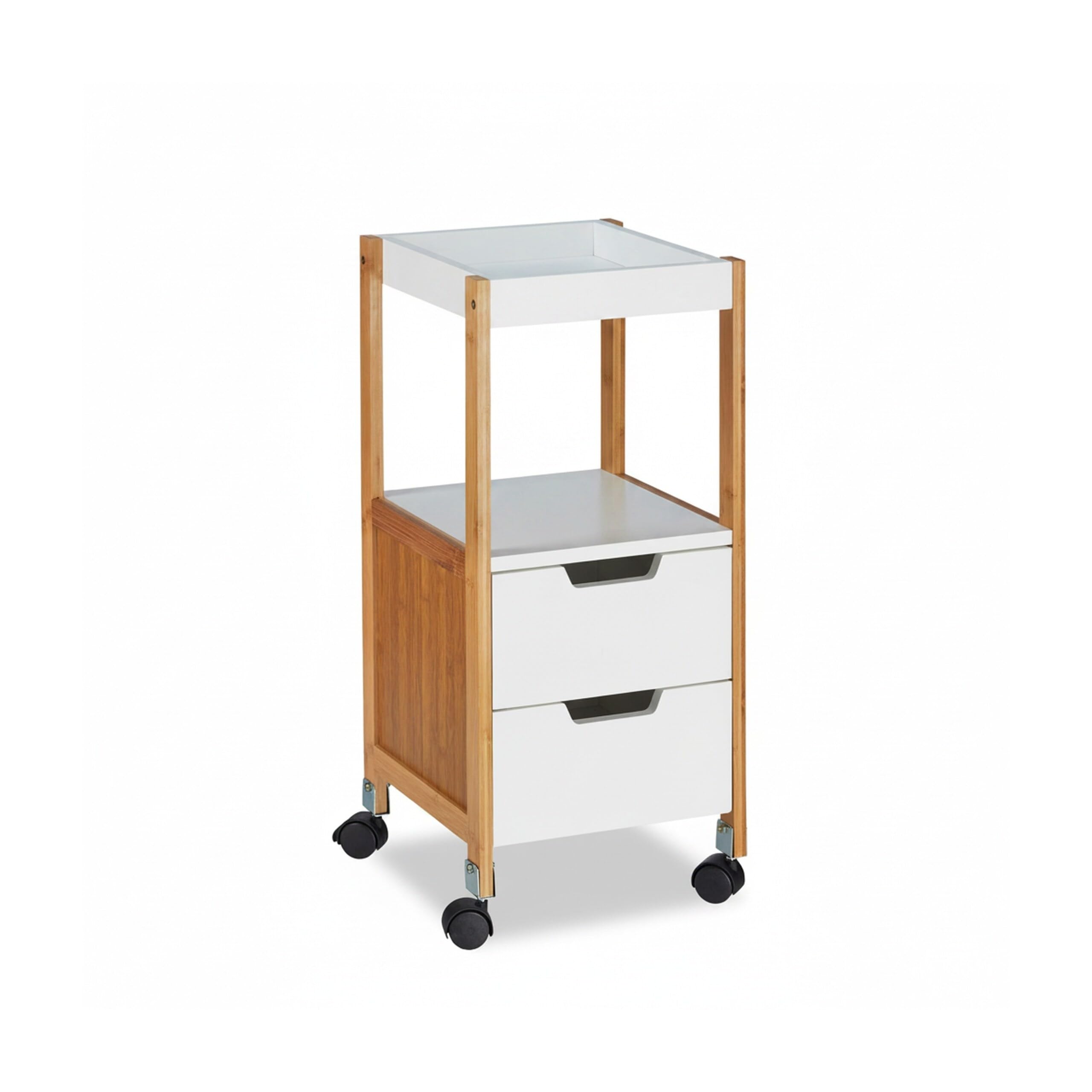 Relaxdays Carrito Cocina con Cajones, DM y Bambú, Blanco, 69 x 30 x 30 cm