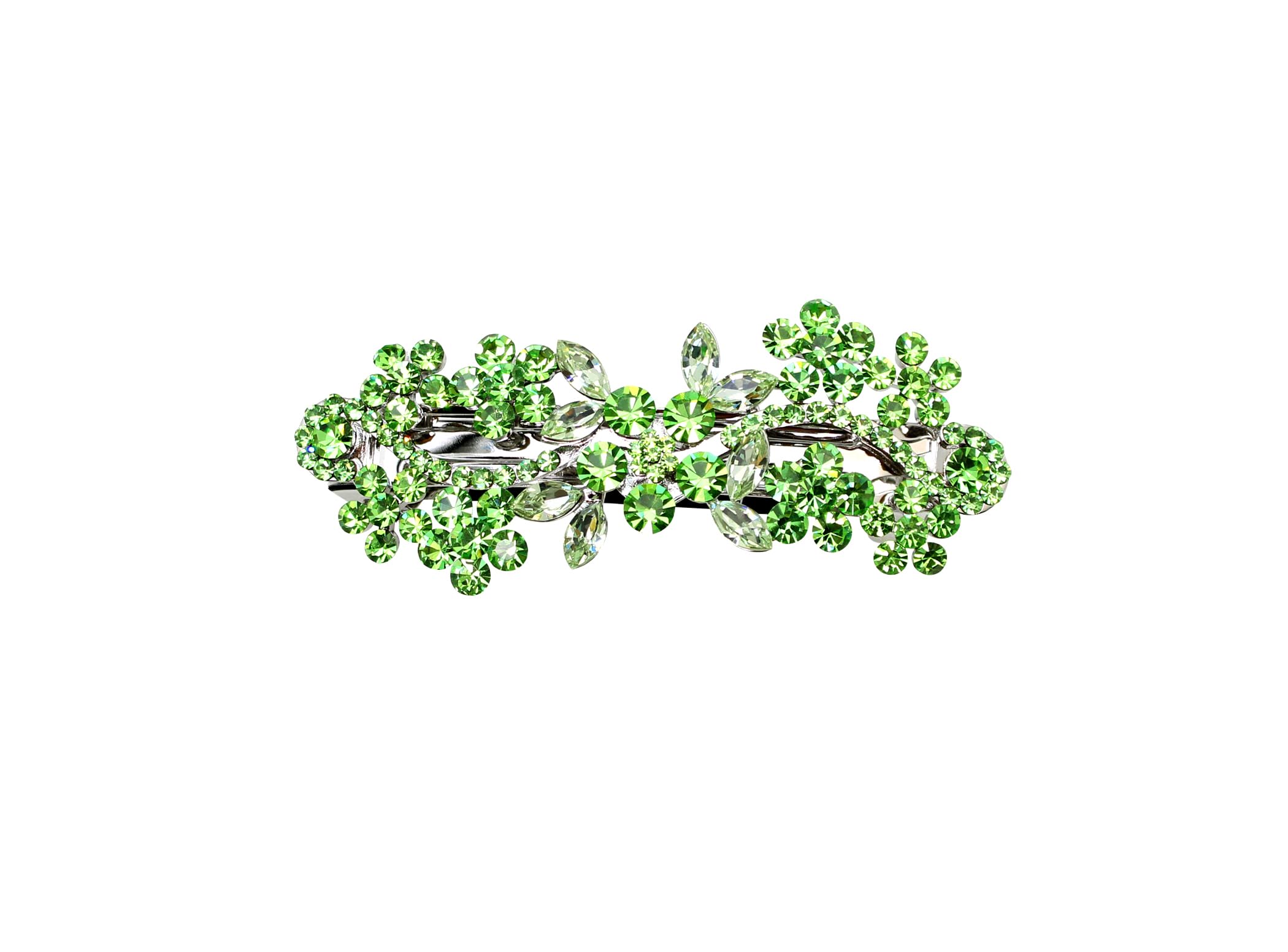 Faship Peridot Color Green Rhinestone Crystal Flower Hair Barrette Clip