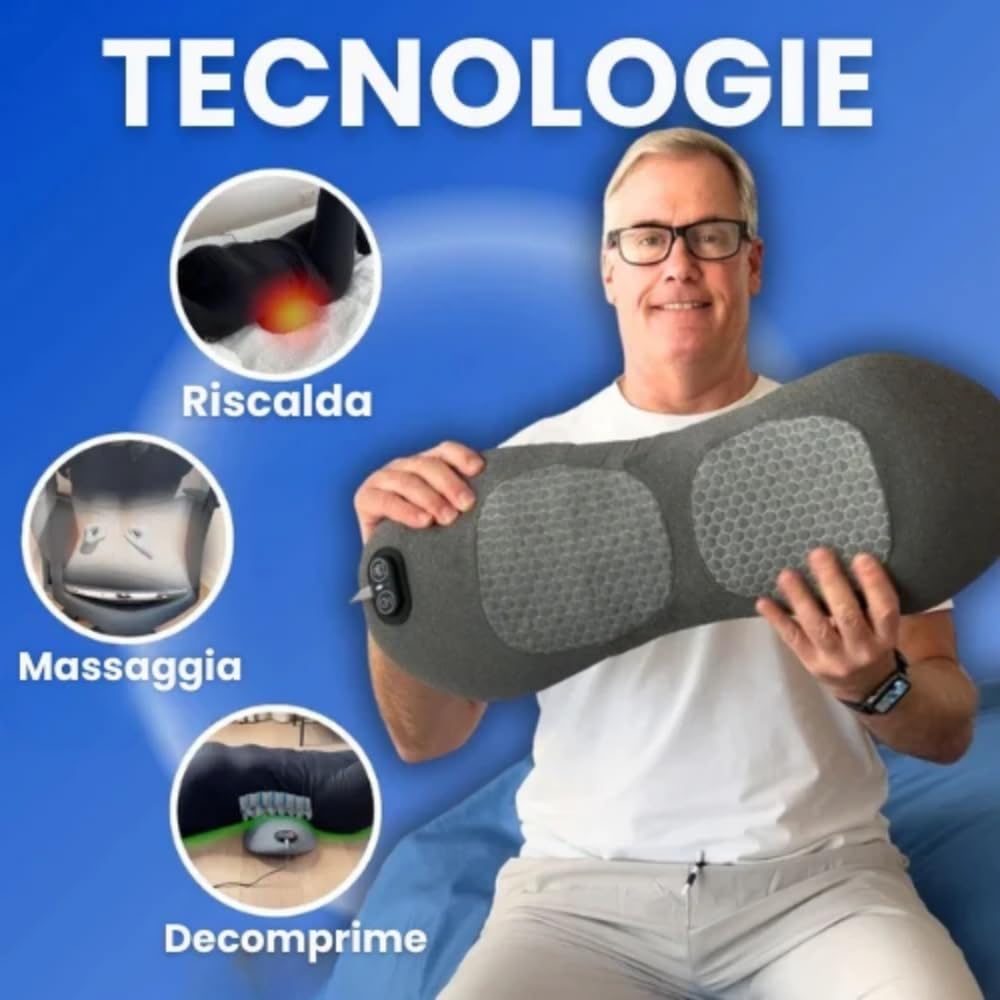 dorsanova Cuscino Lombare Massaggiante 3-in-1 Ricaricabile con Calore, Vibrazione e Trazione - Ergonomico per Ufficio, Casa e Viaggi