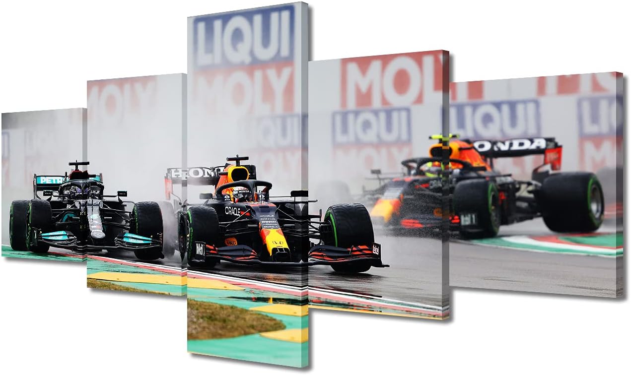 Rustic Home Decor Racing Car House Decorations for Living room Wall Art Paitings Pictures Sports Car Canvas 5 Panel Modern Artwork Framed Gallery-wrapped Ready to Hang - 50''Wx24''H