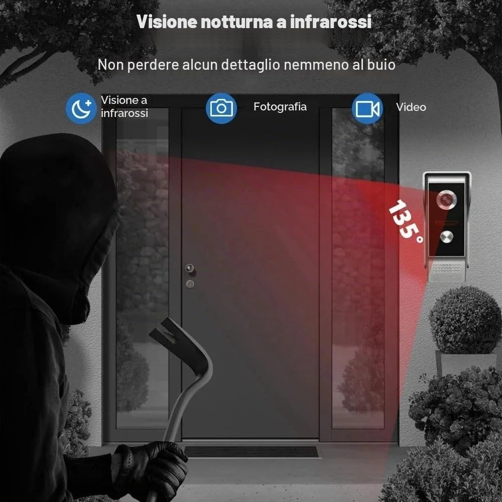 Sistema videocitofonico cablato Tuya WiFi 7 pollici touch screen 1080P campanello intelligente Tuya APP Kit citofono 2 porte sblocco (2 Campanello+2 Monitor)