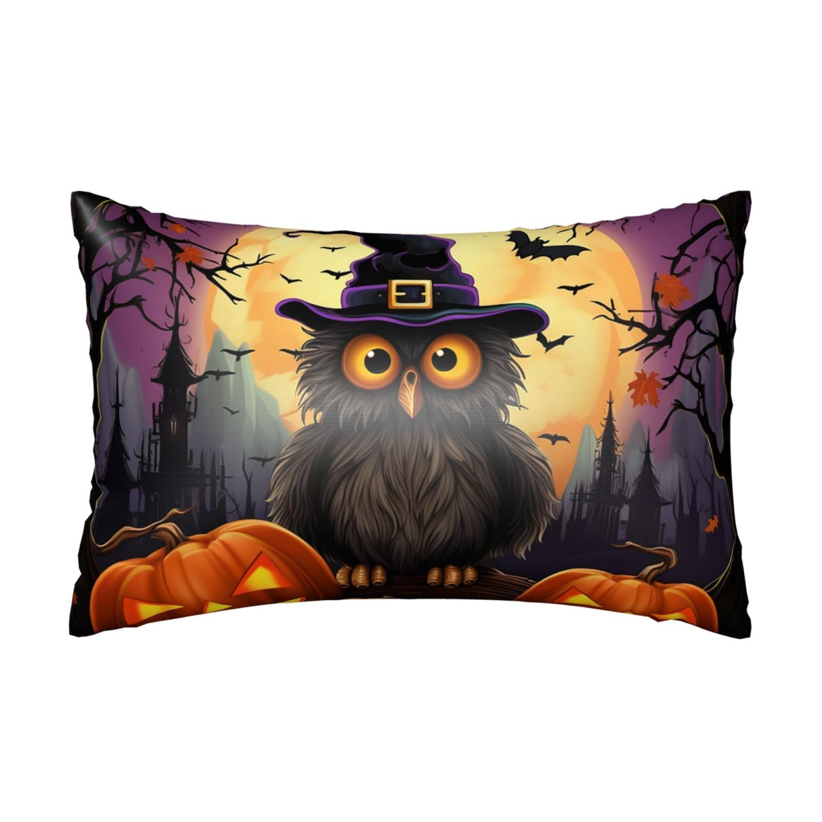 Satin Pillowcase for Hair and Skin, Halloween Owl Ghost Pumpkin Pillow Case Queen Size 20x30 Inches, Cooling Silky Pillowcases with Zipper Ultra Smooth and Soft Pillow Cover for Sleeping