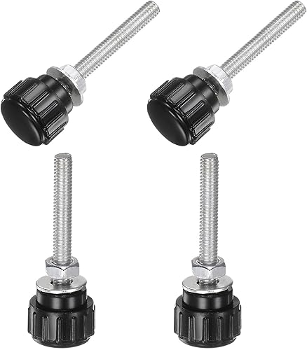 Miniatura 347 de uxcell Juego de 4 perillas moleteadas, tornillos de pulgar con tuercas y arandelas, rosca macho métrica M6 x 1.378 in, cabeza de plástico de 0.984
