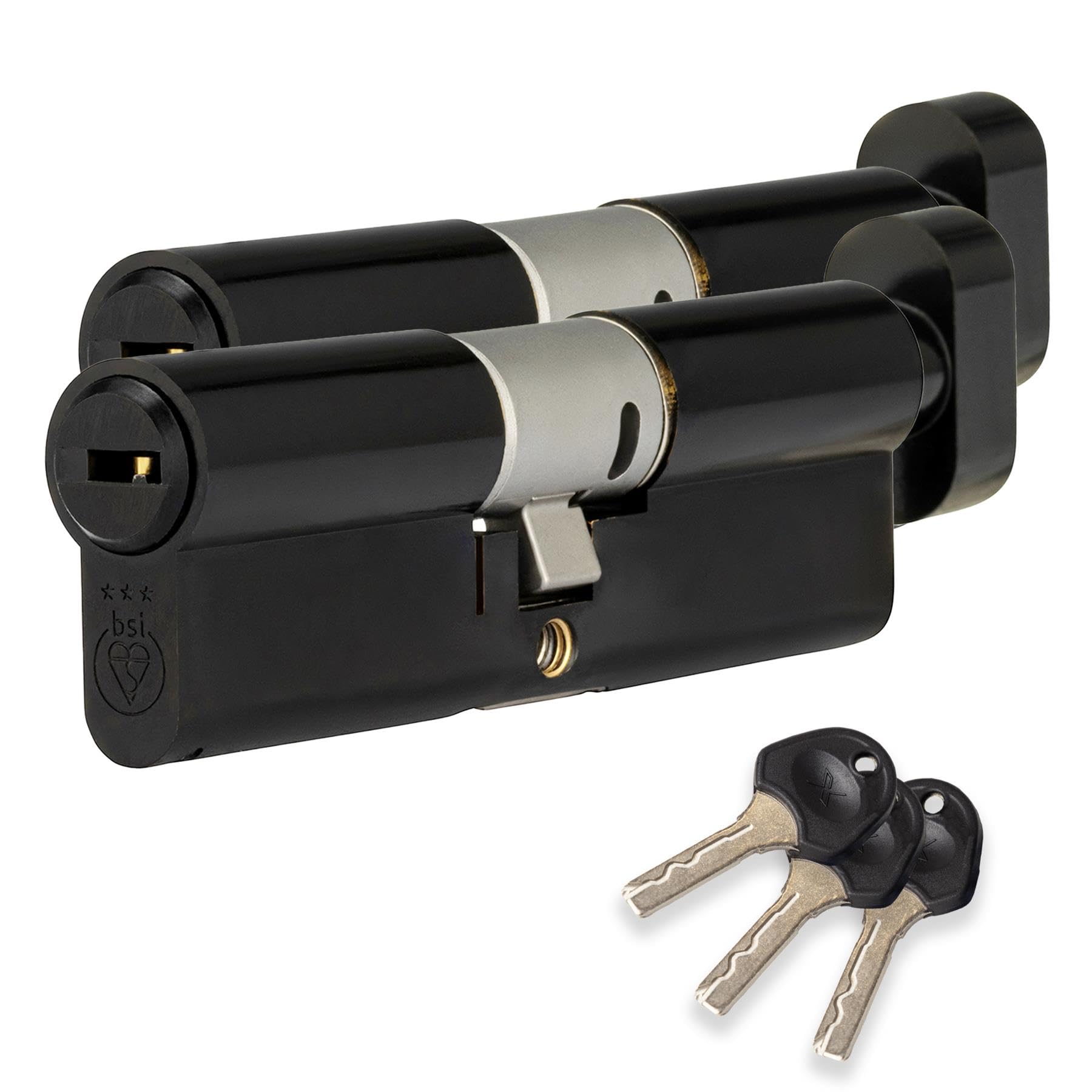Xfort Black Colossus Matt 3 Star Kitemarked Keyed Alike Euro Cylinder Lock 35Ex/35T (70Mm), British Standard Ts007 Anti-Snap Barrel Lock, Upvc Door Lock.