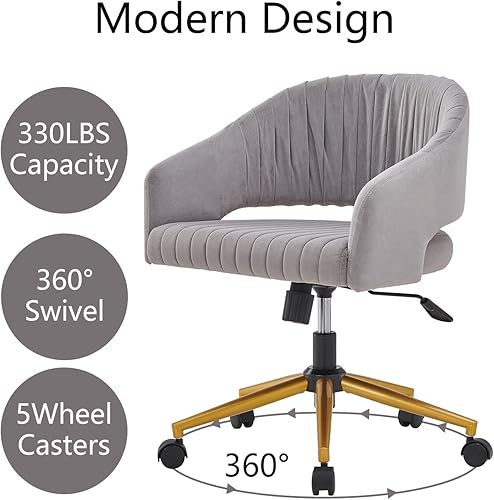 Miniatura 2 de Silla de oficina en casa, silla giratoria de terciopelo, moderna y bonita silla de escritorio con base dorada para niñas y mujeres, asiento de