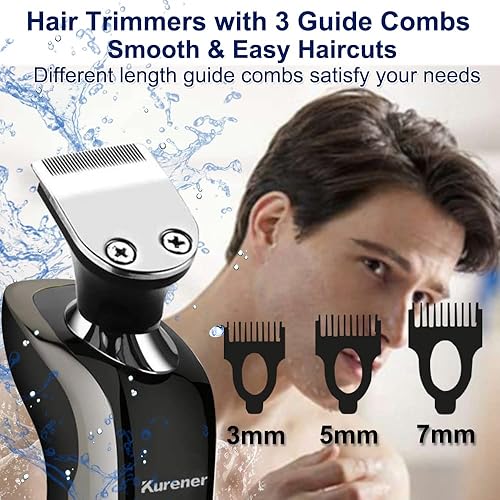 Miniatura 3 de Kurener Maquinilla de afeitar eléctrica para hombre recargable 100 impermeable giratoria para afeitarse con recortadora de nariz Sideburns cepillo