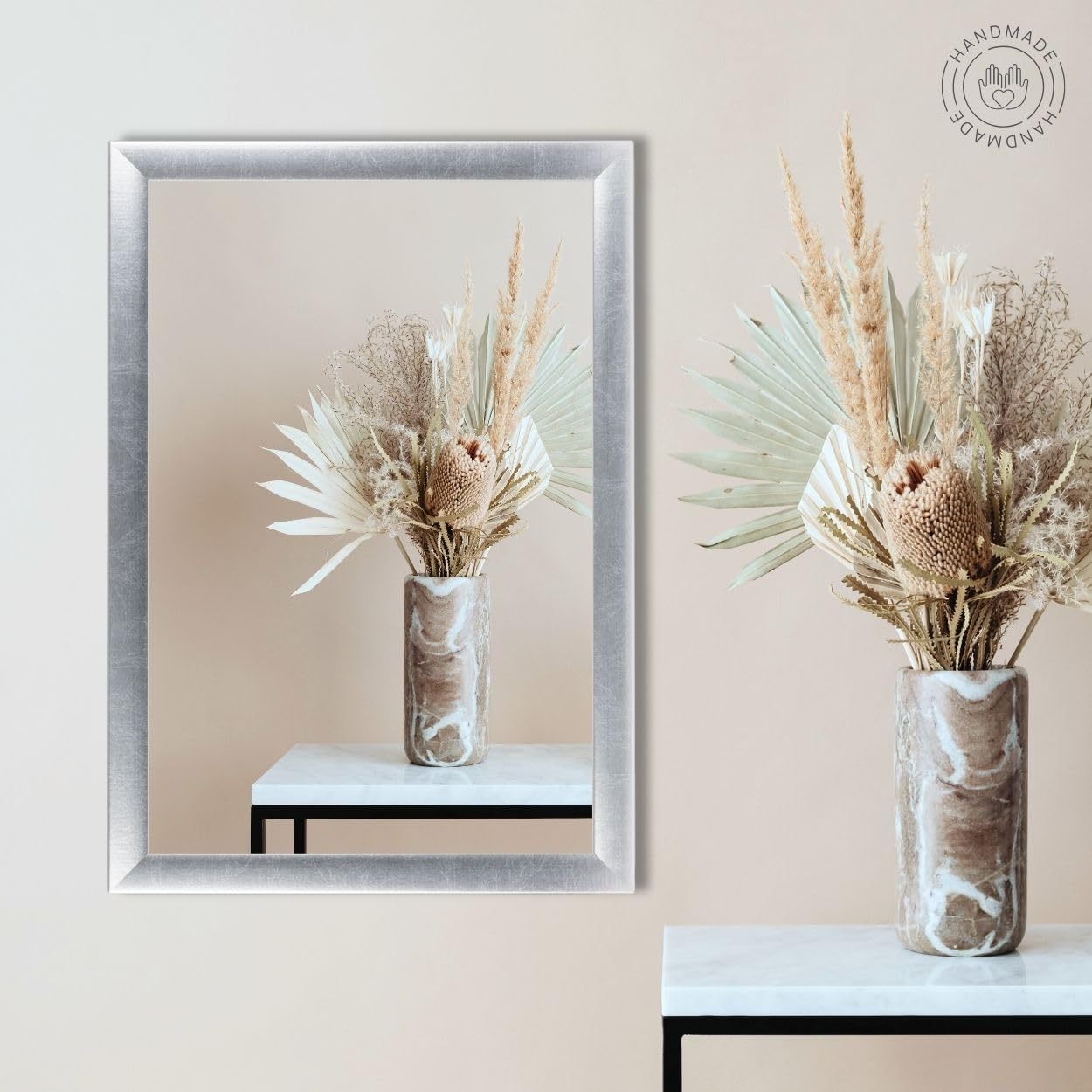'N°3' Wandspiegel 70x120 cm Spiegel mit Rahmen | Silber | Moderner Ganzkörperspiegel mit 38 mm breitem Holzrahmen | Inkl. Metall Aufhänger und Wandmontagematerial