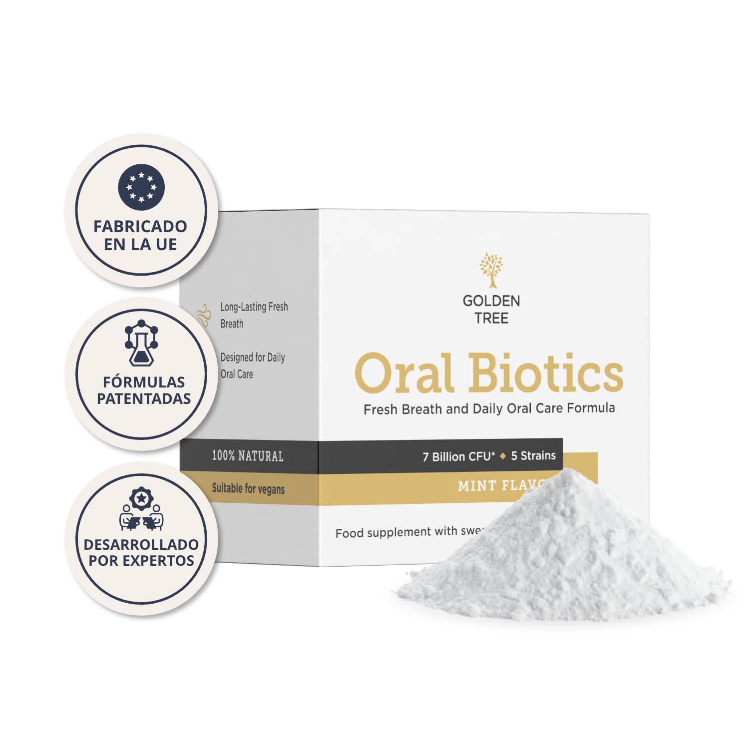 Golden Tree Oral Biotics – Probiótico Oral para el Cuidado Bucal, 7 Mil Millones de UFC por Dosis, Probióticos para la Boca en Sobres con 5 Cepas Bacterianas, 30 Sobres