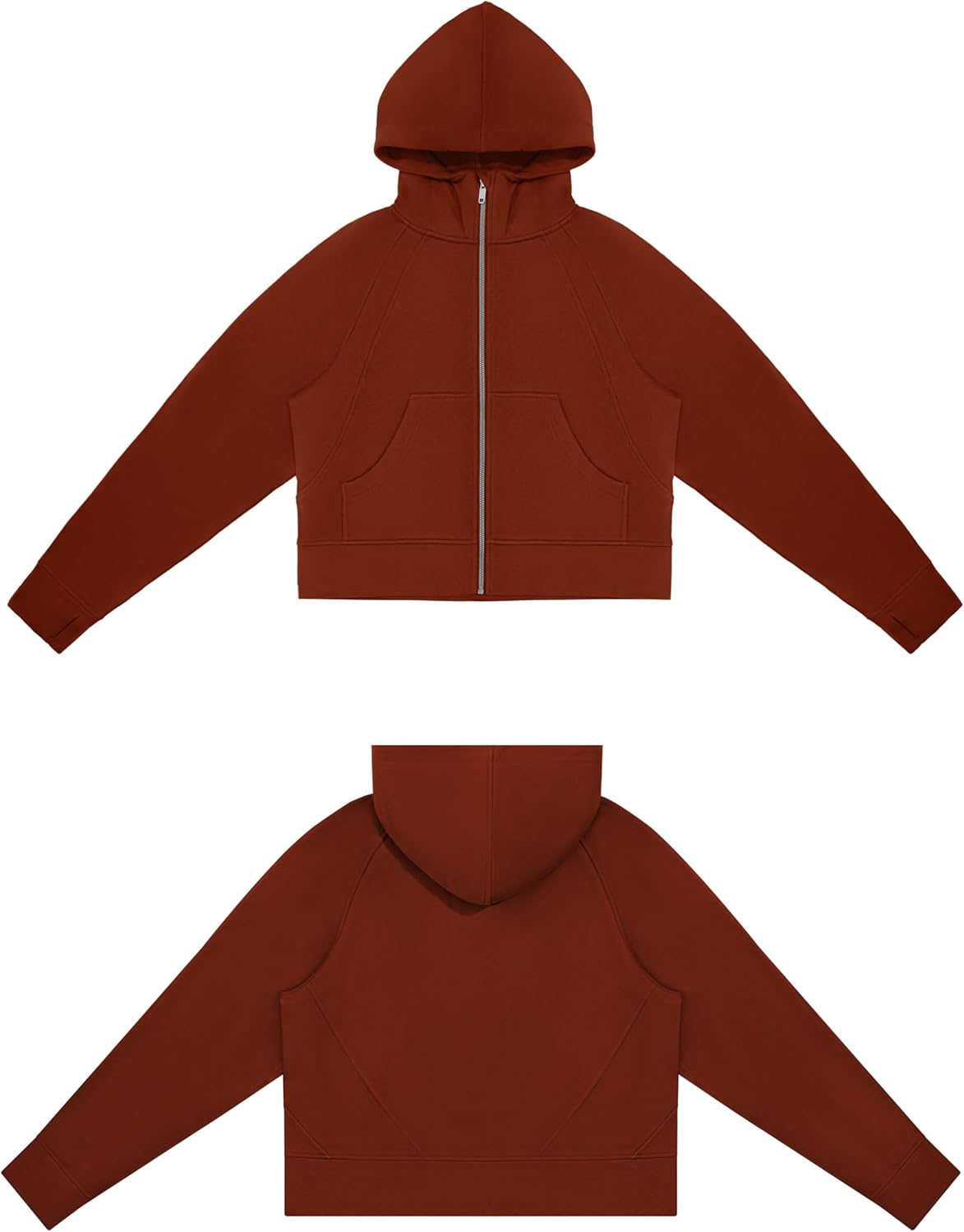 THE GYM PEOPLE Women's Full-Zip Up Hoodies Jacket Fleece Workout Crop Tops Sweatshirts with Pockets Thumb Hole - Image 4