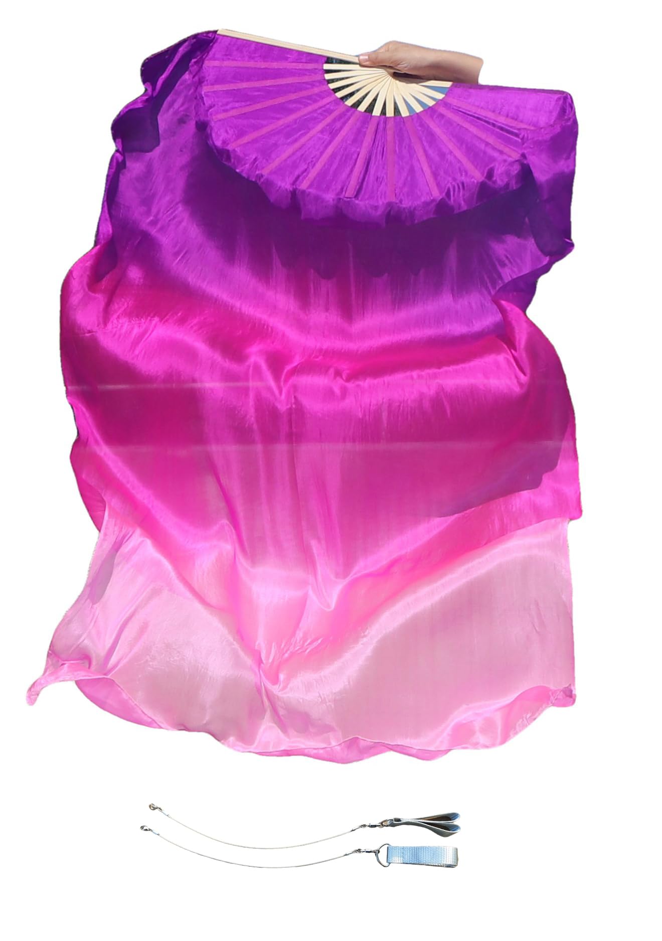 Winged Sirenny Pair Spinning Silk Fan Veils with Poi Strings,150cm (59") Fan Pois for Belly Dance, Flow Arts & Performance, with Adjustable Bamboo Handles & Carry Bag (Prosperity)
