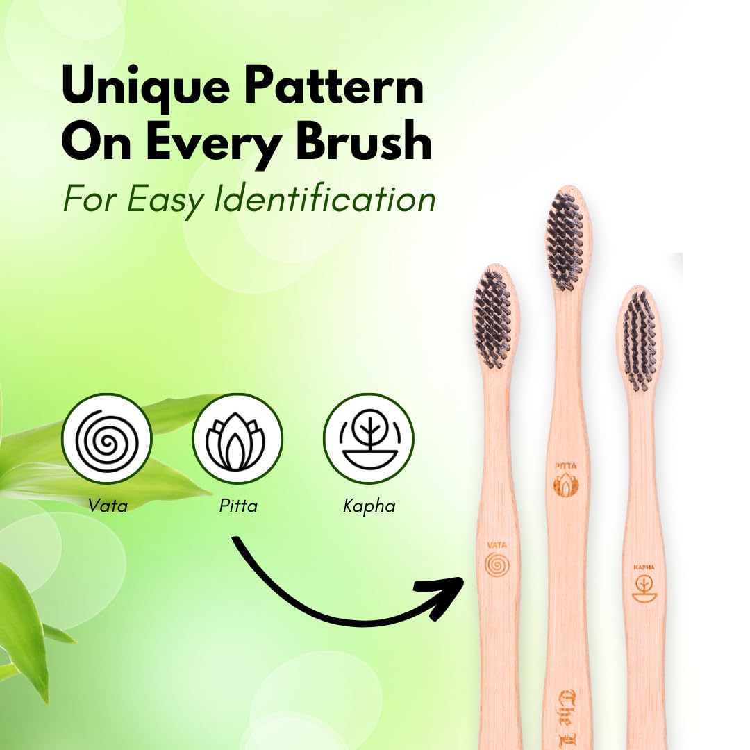 The Legend Bamboo Wooden Toothbrush with Activated Charcoal Infused Brishtles, Pack of 3 Units, 1 Storage Bag 3