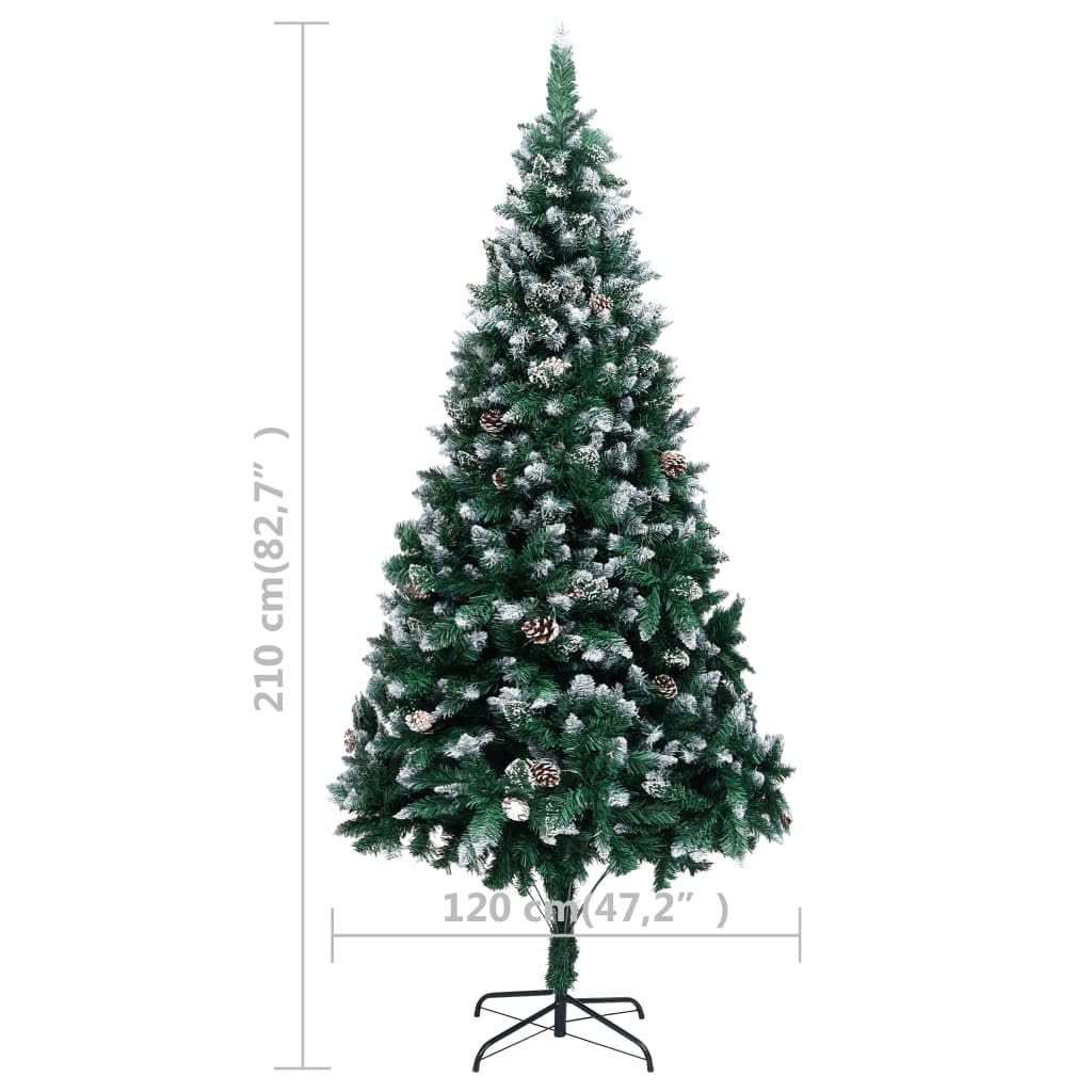 Árbol de Navidad artificial de 210 cm con piñas de nieve, verde y blanco, PVC y acero con 1290 puntas, decoración navideña moderna para salón, oficina, pasillo