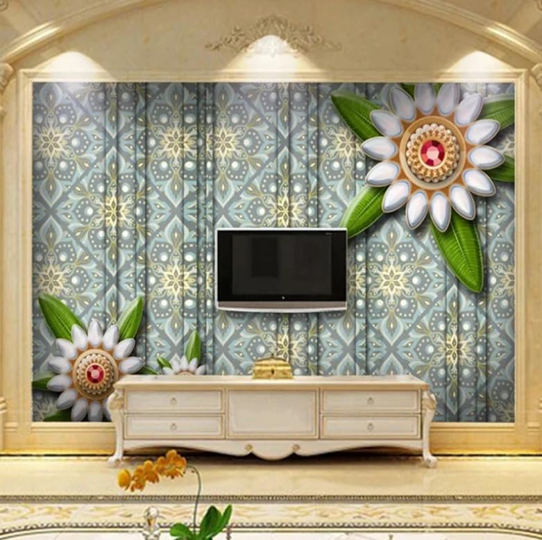 Papier peint photo mural 3D style européen haut de gamme design bijoux et fleurs