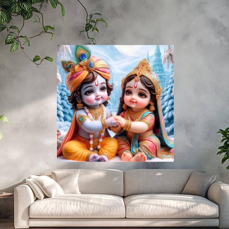 Image of British Terminal Cute little Bal Gopal Baby God Krishna| Kanha Ji | Laddu Lord Makhan Chor Painting Religious Poster for Pregnant Women for wall (matt thin vinyl,sticker,multicolor,unframed)| bj365