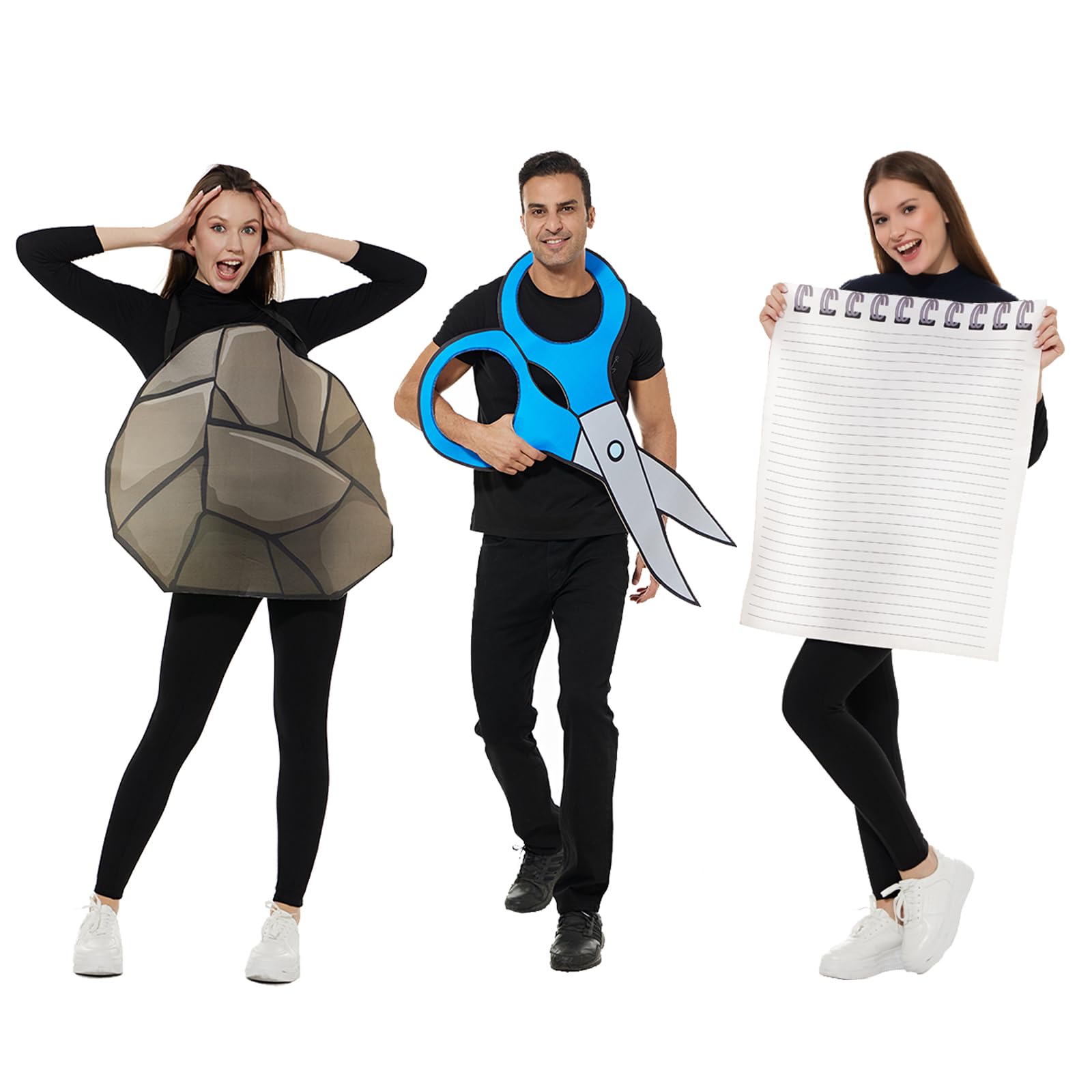 EraSpooky Adult Rock Paper Scissors Costume, Family Halloween Outfits for 3 People, Funny Trio Group Costumes for Men Women
