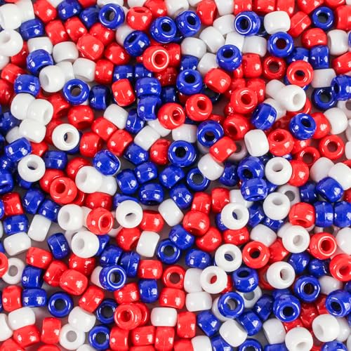 2000Pcs Pony Beads Bulk Red White Blue Pony Beads for Bracelets Friendship Bracelet Beads Patriotic Beads Beads for Jewelry Making Plastic Beads for Crafts Day 4th of July Decorations
