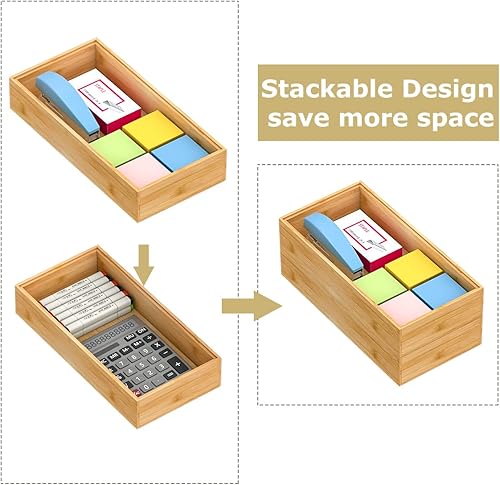 Miniatura 3 de Organizador de cajones de cocina de bambú, bandeja apilable para cubiertos, organizador de cubiertos para cocina, caja de almacenamiento de madera