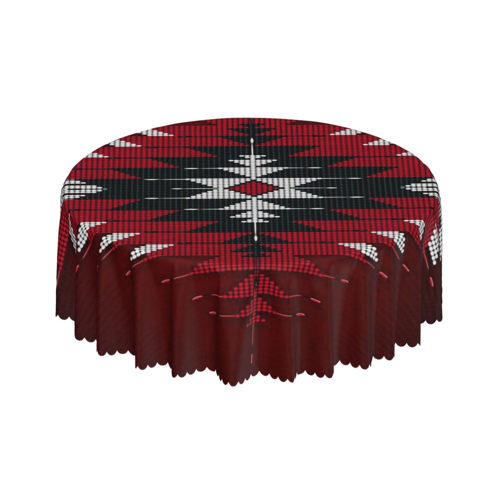 Lsjuee Native American Tribe Red Pattern Round Tablecloth 60 Inch Printed Washable Tablecloth for Dining Party Holiday Fall Home Decorative
