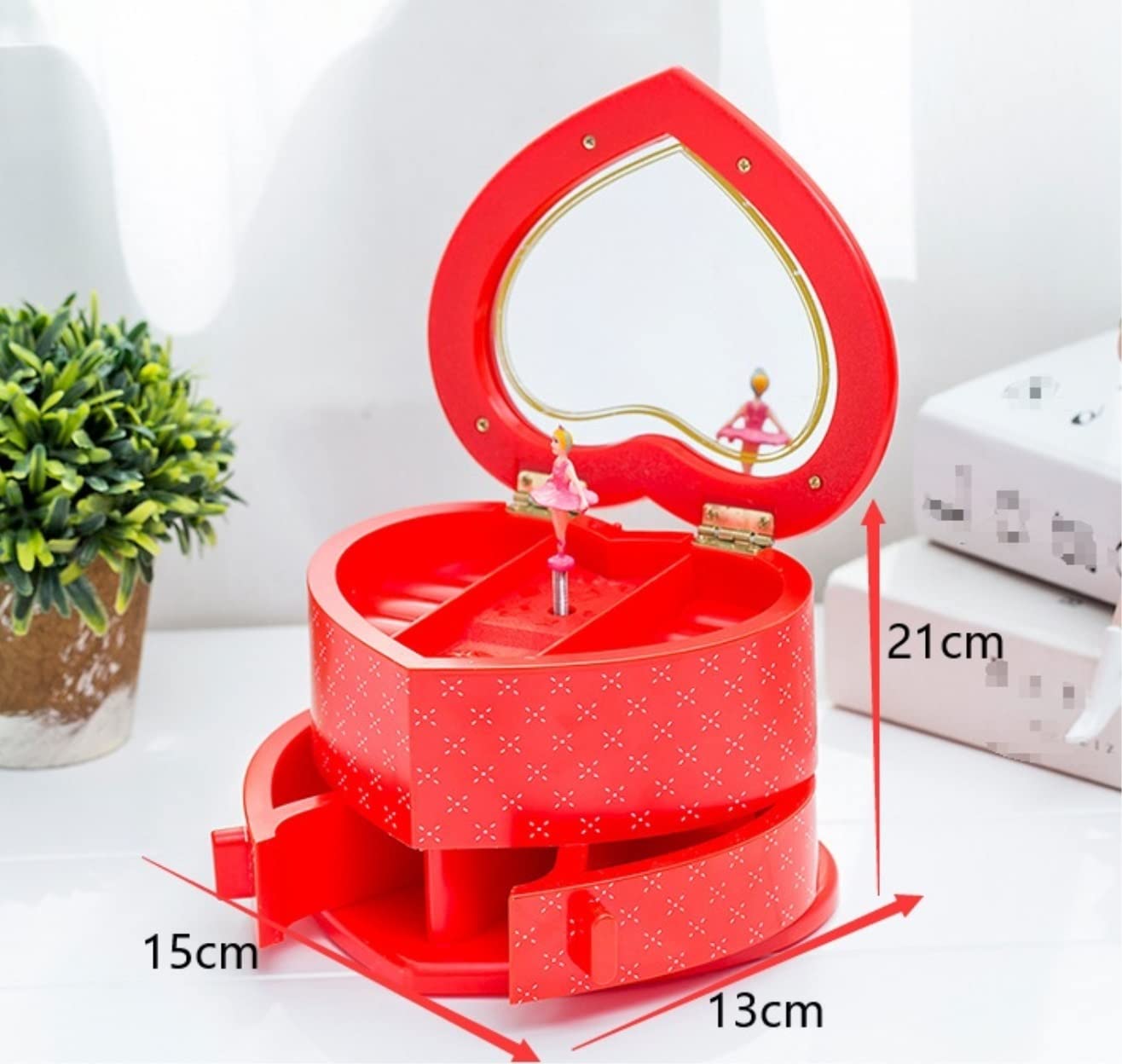 VVABRA Caja de Música Caja de Musica Caja De Música Roja Joyero De Amor Joyero Musical De Princesa En Forma De Corazón para Niñas Caja Musical Cajas Musicales