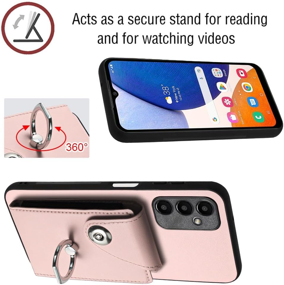 Phone Flip Case Compatible with Samsung Galaxy A25 5G Wallet Case with Card Holder, PU Leather Magnetic Button Flip Shockproof Cover+360°Rotation Finger Holder Kickstand Protective Case phone protecti