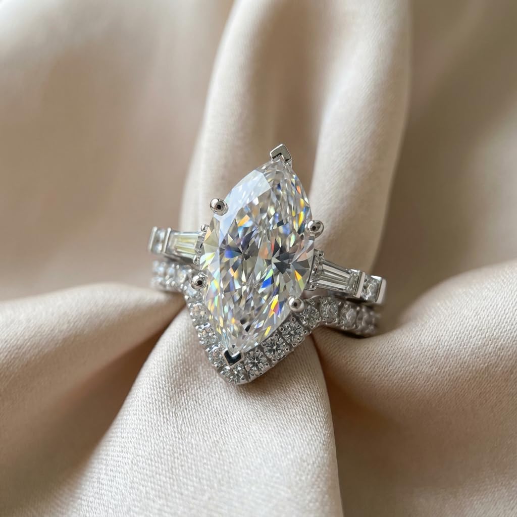 2-6 Carat Moissanite Wedding Ring Bridal Sets for Women D Color VVS1 Clarity Bridal Sets Engagement Rings Customizable 10K /14K Solid Gold Promise Ring Set for Her Free Engraving