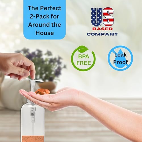 Miniatura 6 de Botellas de plástico con dispensador de bomba, 8 onzas, a prueba de fugas, vacías, botella recargable transparente, sin BPA para gel de baño,