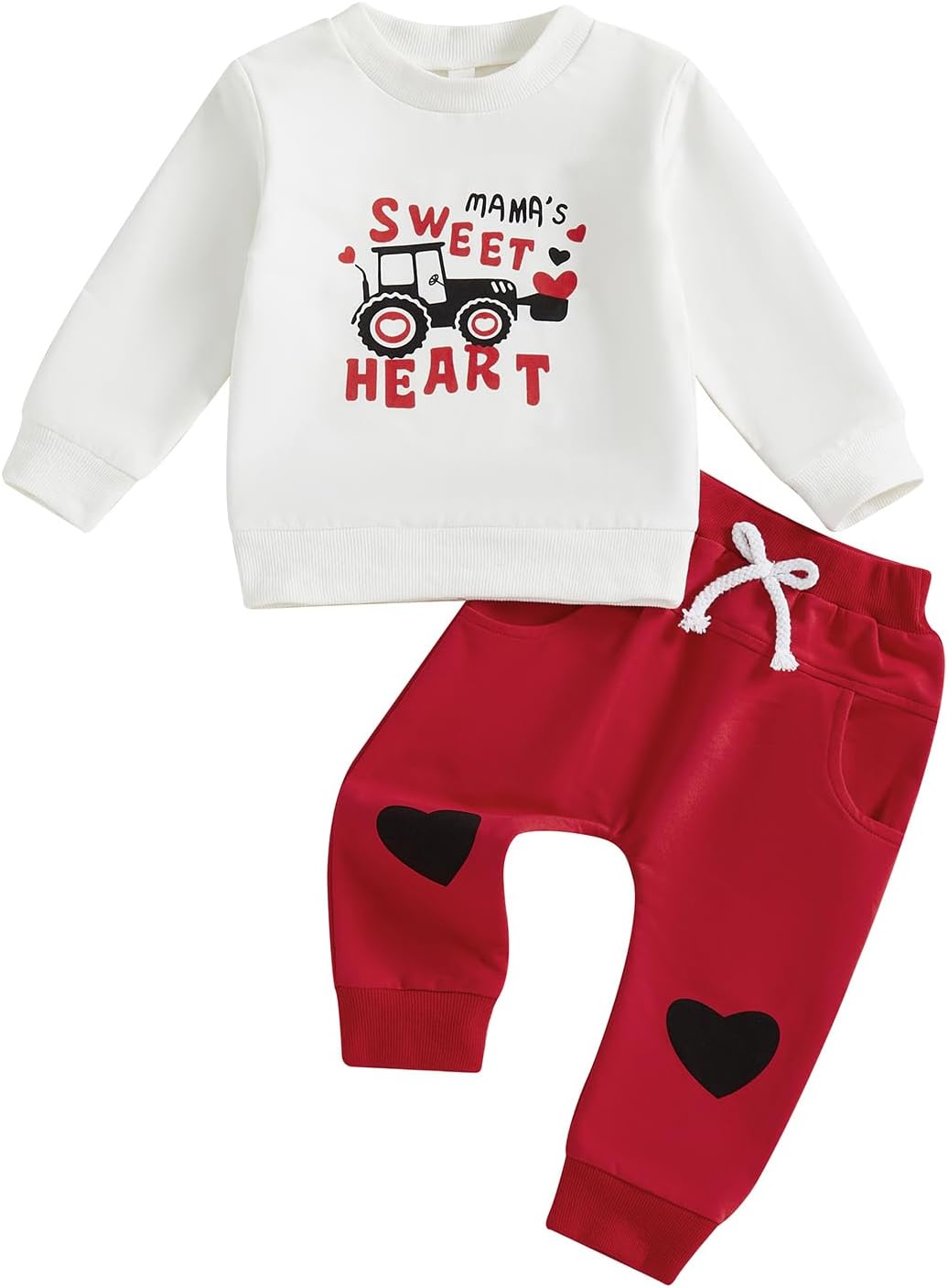 Valentines Baby Boy Outfit Infant Toddler Boys Tractor Heart Sweatshirt Top Pants Valentine Day Clothes Set