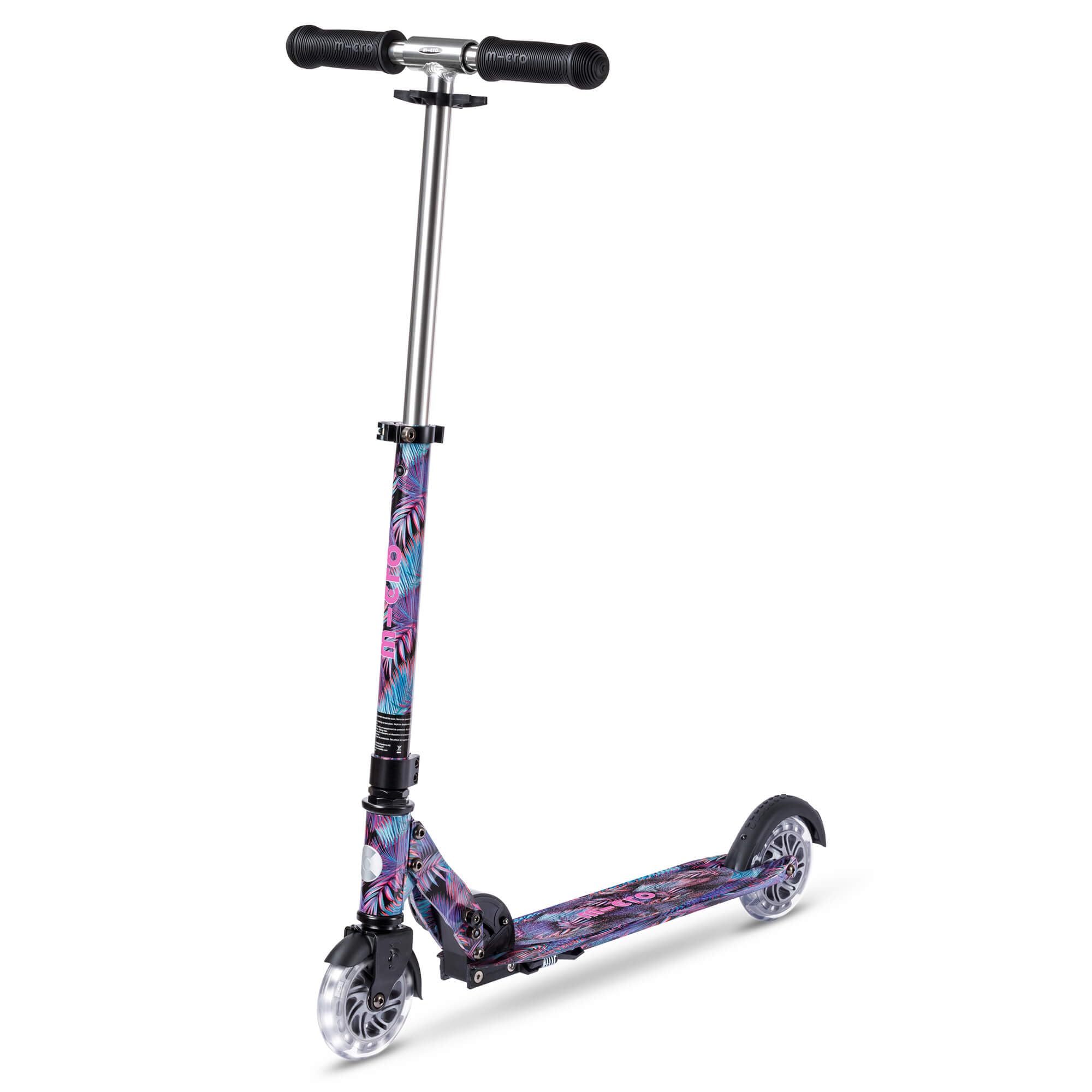 Micro Scooters | Micro Sprite LED Children's Scooter | Handlebar Adjustable | Light Up Wheels | Foldable | 5-12yrs | Boys & Girls | Palm Print