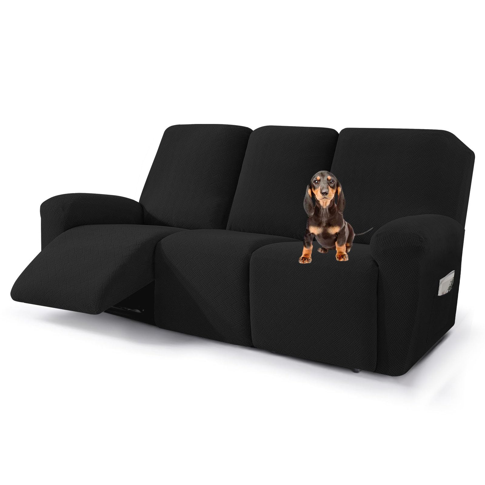 Surwin Copripoltrona Relax Reclinabile 1/2/3 Posto, Copripoltrona Elettrica Reclinabile Elasticizzato con Tasche Universale Copri Poltrona Elettrica Reclinabile (2-Posti,Nero)