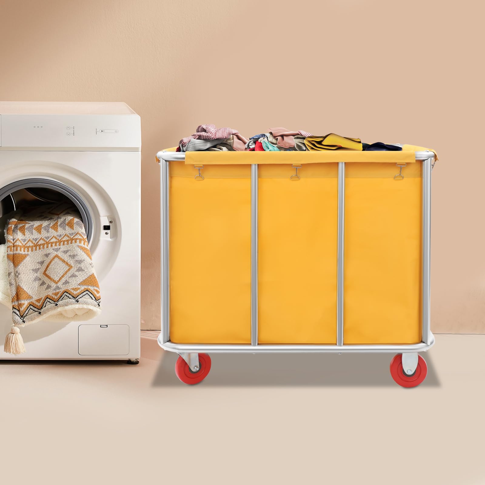Carrello per la biancheria, grande, in acciaio inox, con borsa Oxford, 4 ruote scorrevoli, bordi lisci, alta capacità di carico 117 kg, per alberghi, ospedali, case di cura