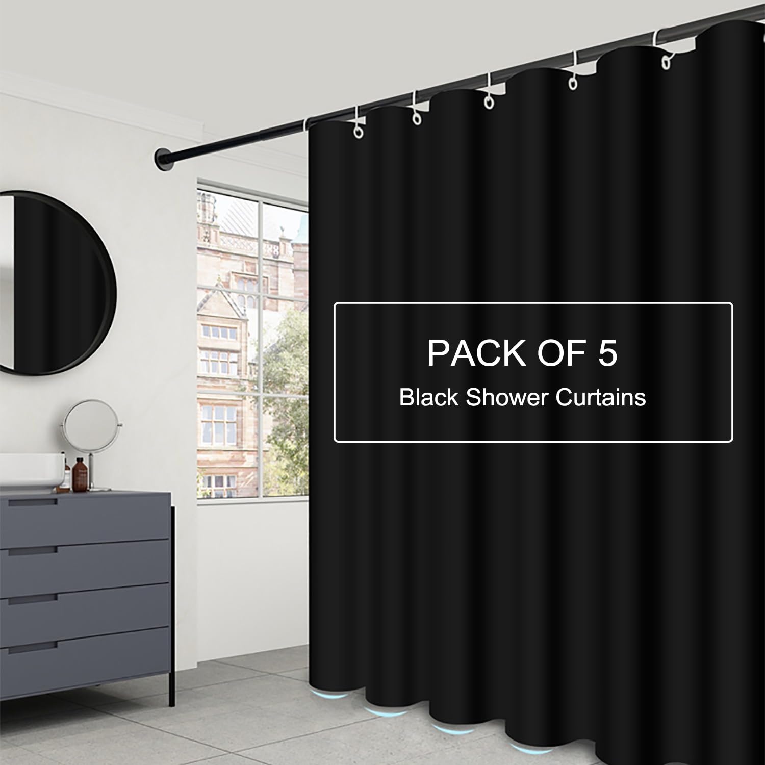 LLSCL Paquete de 5 cortinas de ducha de tela con imanes, cortina de ducha con ojales de metal inoxidables e impermeable, calidad de hotel, 72 x 72 pulgadas, lavable a máquina
