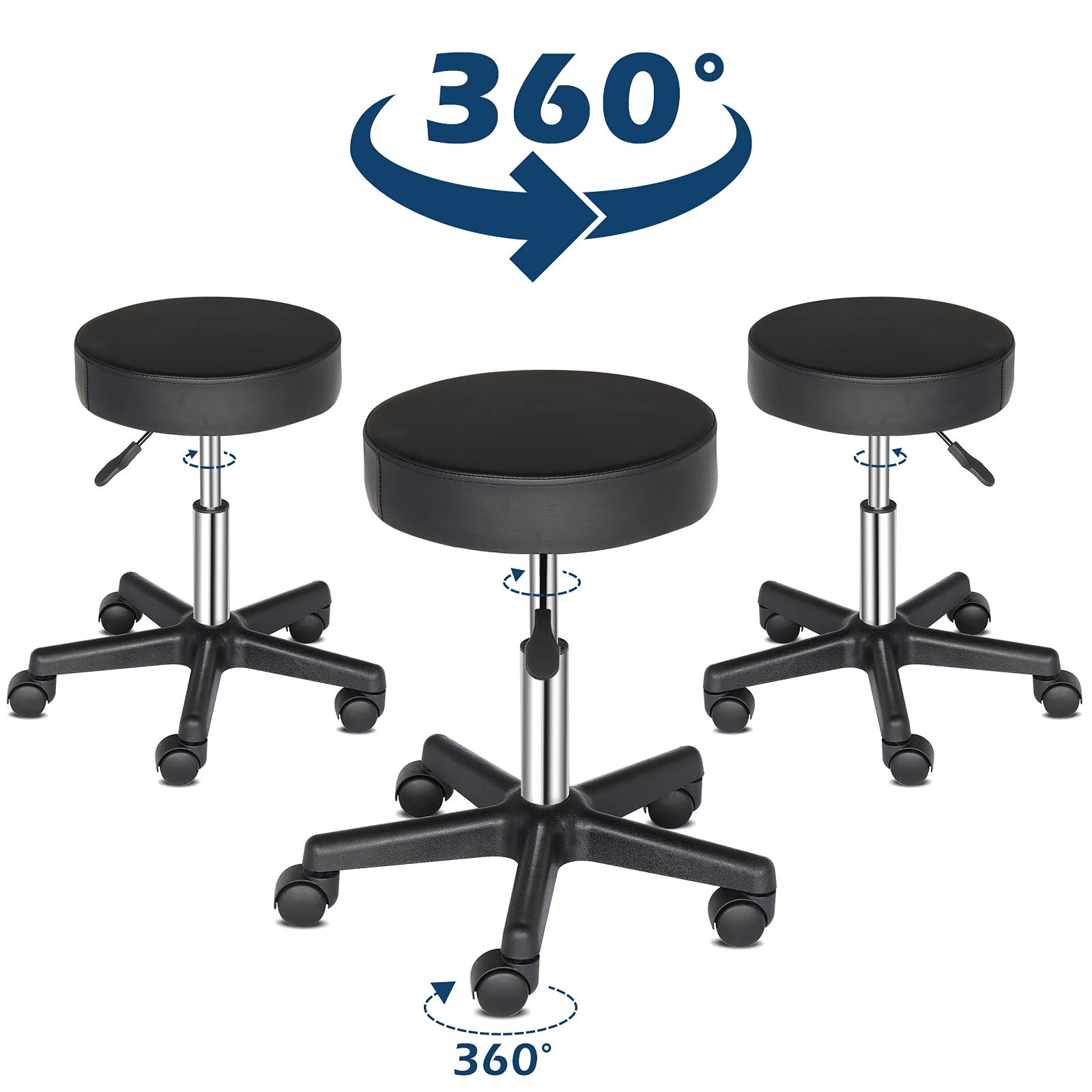 Tabouret de Bureau, Tabouret à roulettes avec Rotation 360°, pour Salon de Massage, Bureau, Clinique (1, Noir)