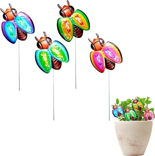 Arte de pared de mariquita de metal, decoración de patio de mariquita de metal en 3D, estaca decorativa de mariquita para jardín, esculturas de