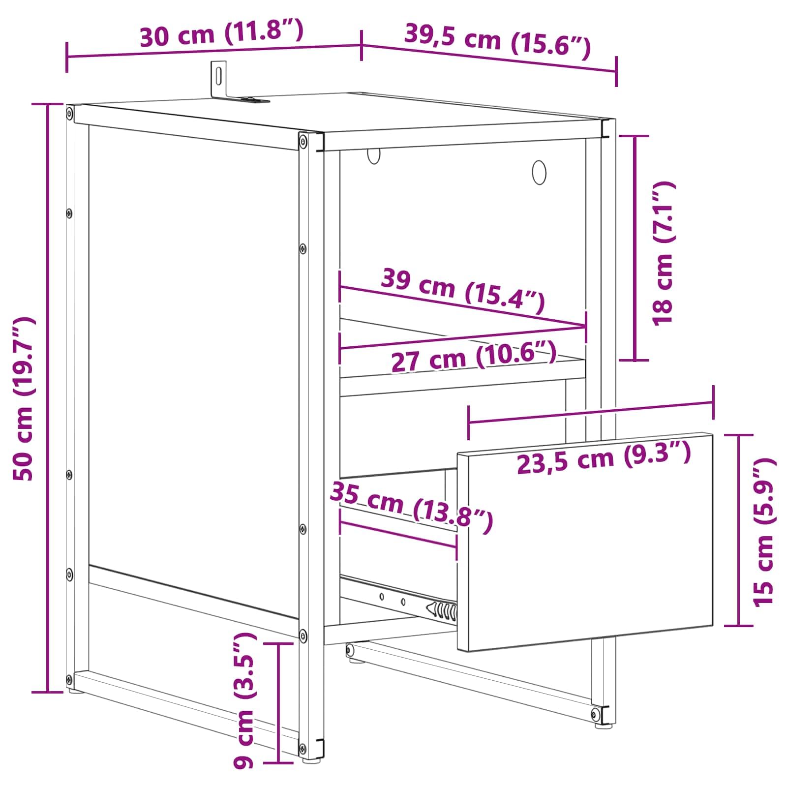 Comodino industriale 2 pz Rovere nero con 2 cassetti 39,5 x 30 x 50 cm tavolino mobiletto salvaspazio per camera da letto soggiorno ufficio con ripiano e contenitore