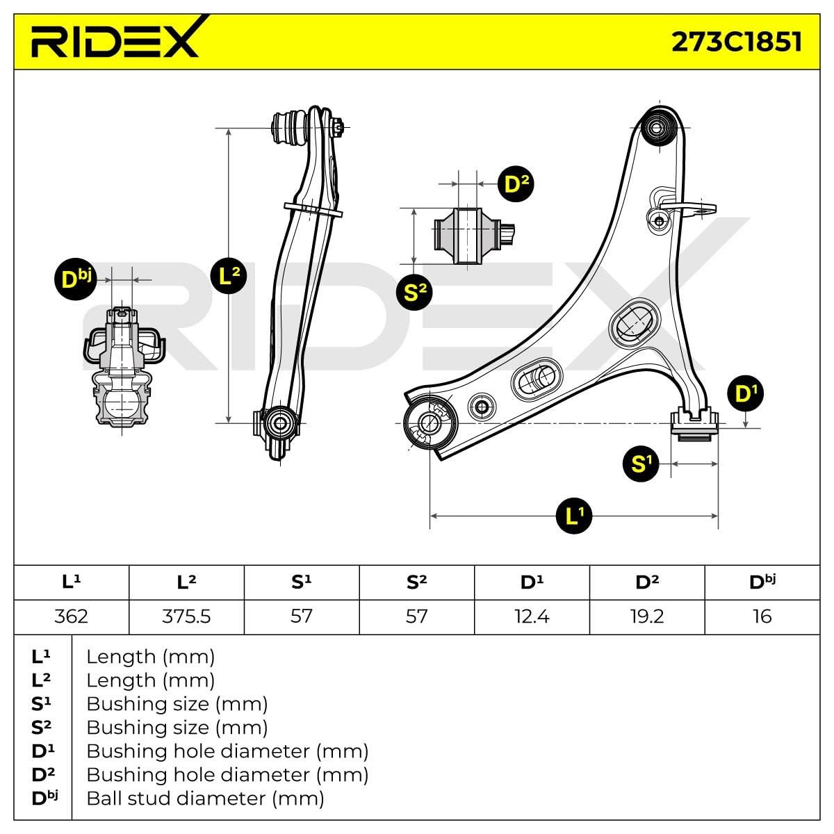 RIDEX 273C1851 Braccio oscillante sospensione ruota Anteriore Sinistra con snodo portante/di guida Compatibilità con SUBARU FORESTER SJ