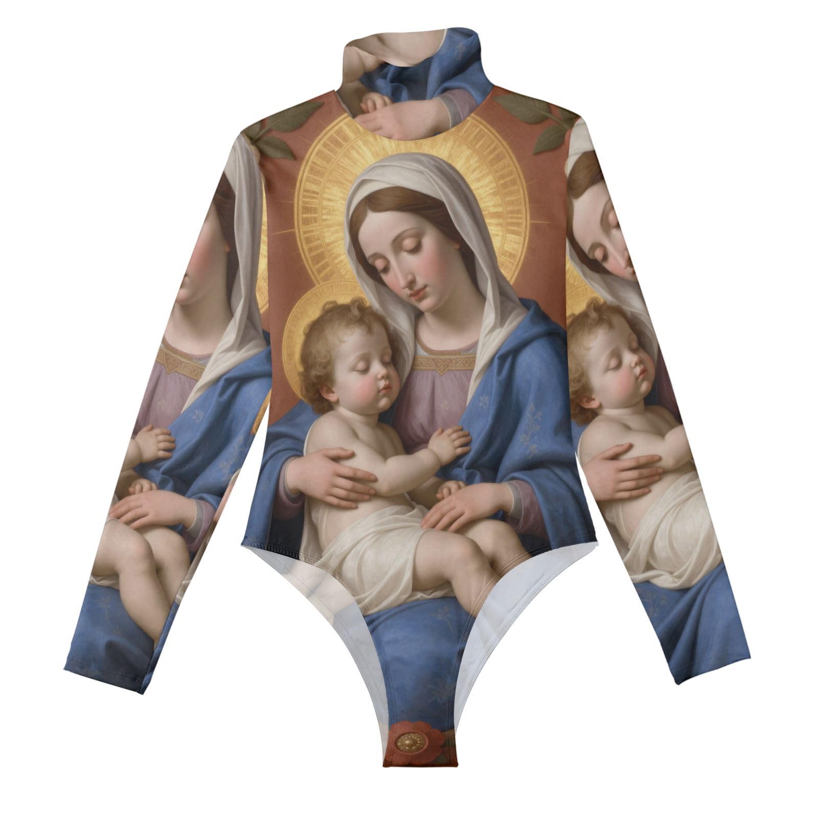Manga larga para mujer estilo mameluco Virgen María cuello alto leotardo de fiesta 8