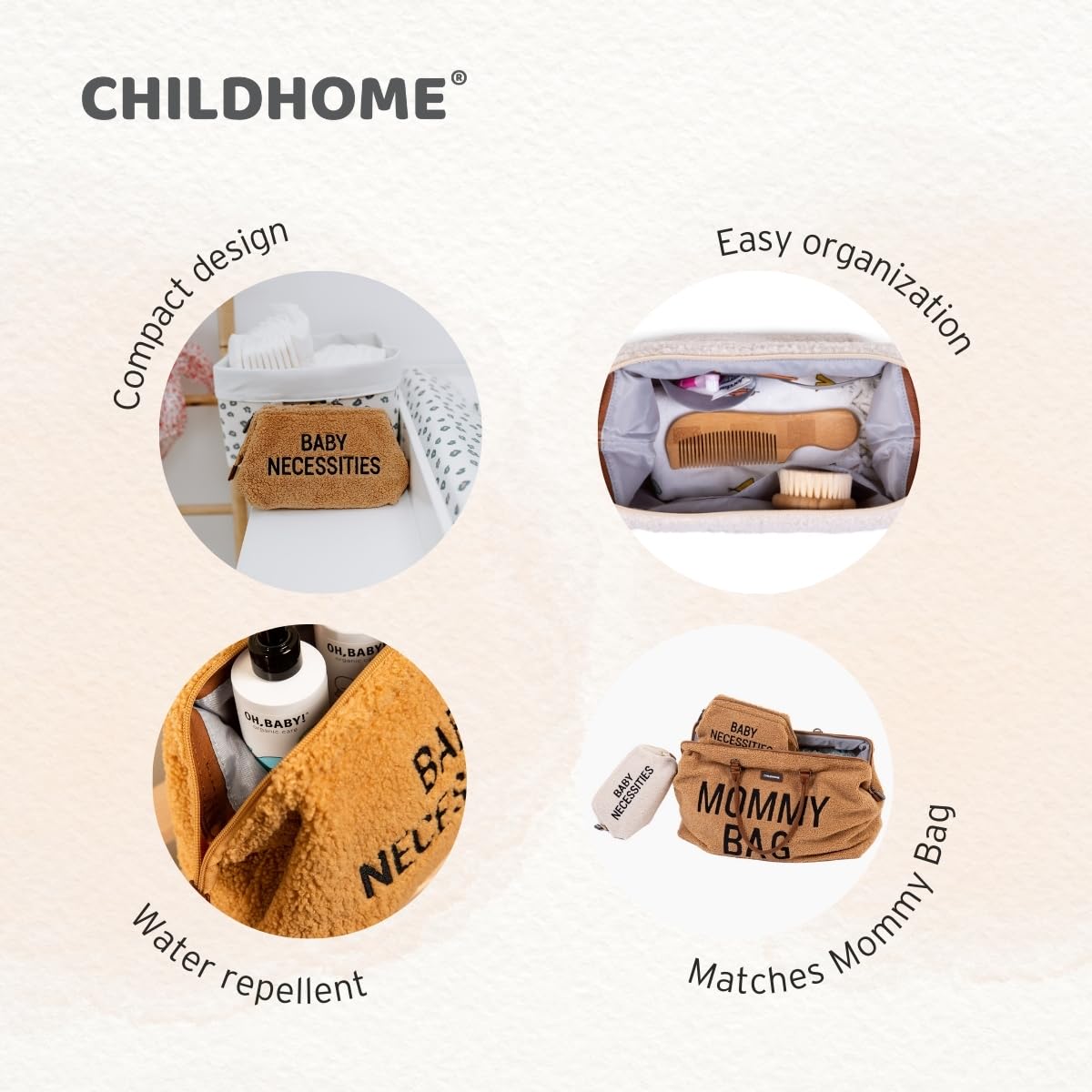 CHILDHOME Astuccio da toilette per neonato teddy beige idrorepellente