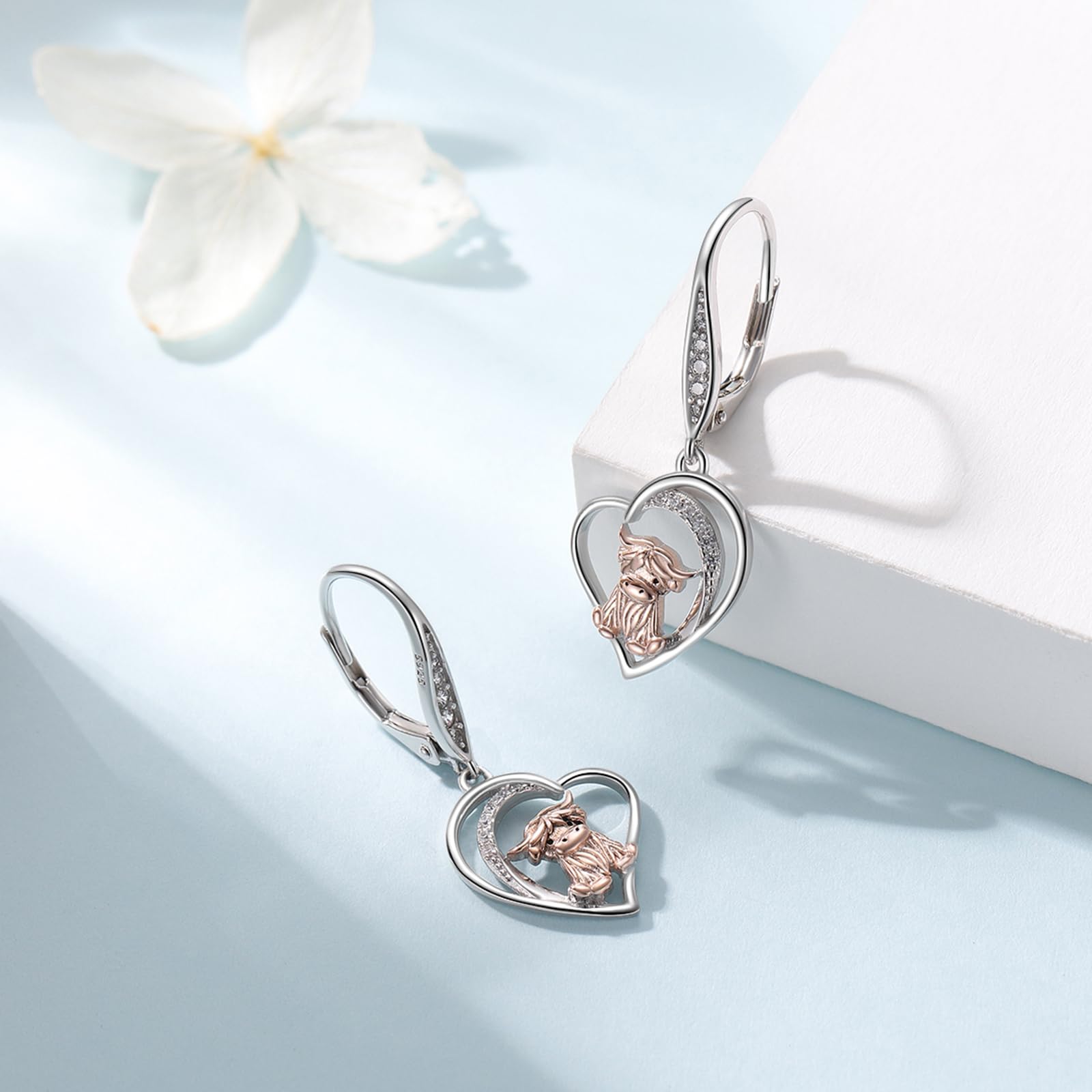 REDSUN Eulen Herz Ohrringe Gold/Roségold/Schwarz 925 Sterling Silber Damen Hängend Eulen Tropfen Ohrringe Eulen Schmuck Geschenk Hypoallergener für Mädchen Frauen Ehefrau Mutter Frauen Kinder