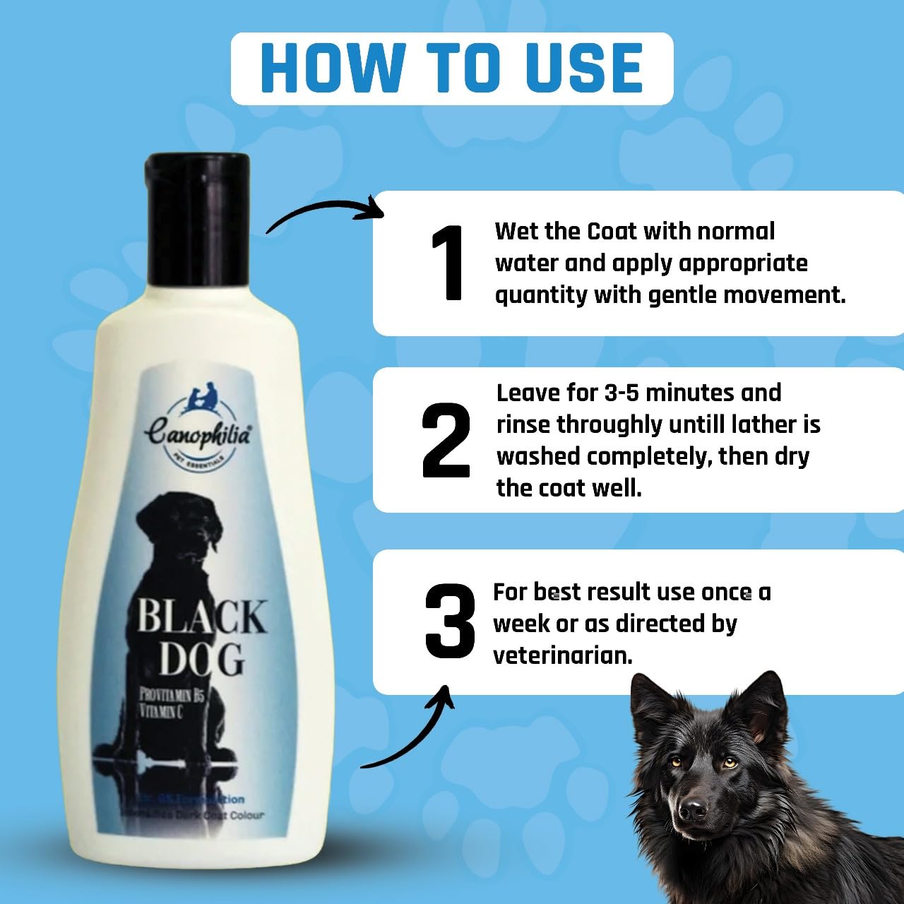 Canophilia Black Dog Pet Shampoo with Provitamin B5, Vitamin C, Dark Coat Colour Enhancement, pH Balanced Formula 2
