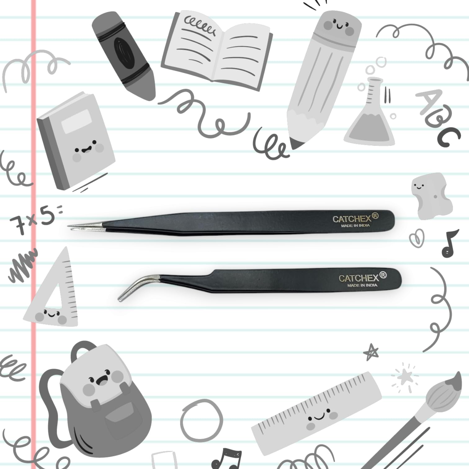 Catchex Non-Magnetic ESD Safe Anti-static Tweezers (Powdered Coated - Black) - Set of 2 3