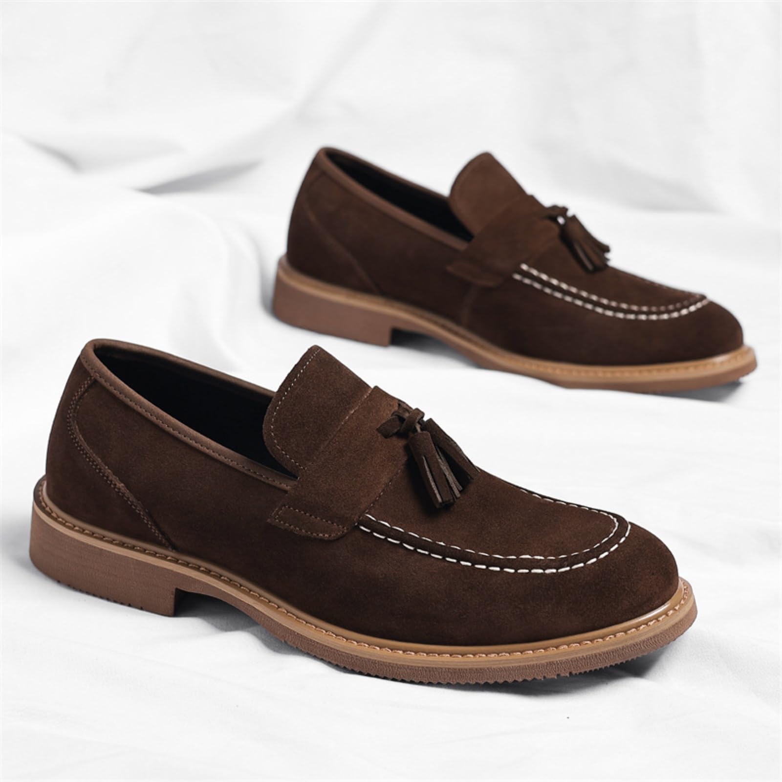 LKSCY - Mocasines de gamuza con borlas para hombre, sin cordones, puntera redonda, informales, transpirables, ligeros, cómodos, zapatos para caminar al aire libre