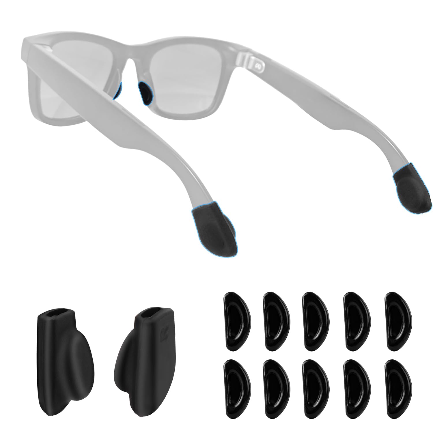 Photo 1 of 12pcs Anti-Slip Eyeglass Nose Pads & Ear Grips Kit, Silicone Replacement Nose Pads and Ear Cushions Smart Glasses Accessories