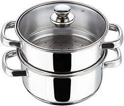 Vinod Stainless Steel 2 Tier Steamer with Glass Lid – 18 cm | Momo, Modak | 2.5 mm Thick Base | Multipurpose Steamer for Cooking | Induction & Gas Stove Compatible | 2 Year Warranty – Silver