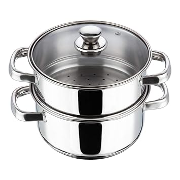 Vinod Stainless Steel 2 Tier Steamer with Glass Lid – 18 cm | Momo, Modak | 2.5 mm Thick Base | Multipurpose Steamer for Cooking | Induction & Gas Stove Compatible | 2 Year Warranty – Silver - image, photos