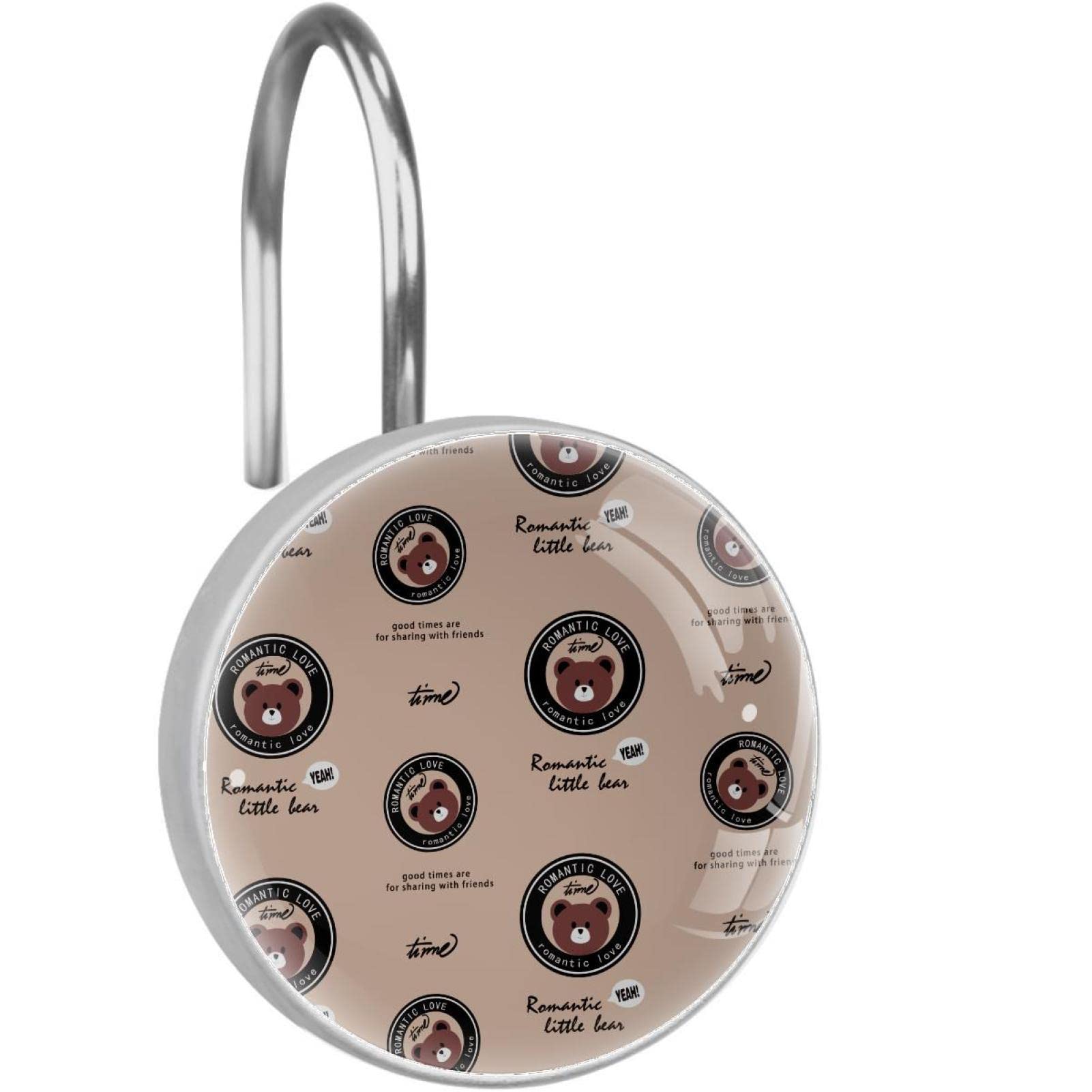 Crochets de rideau de douche ours marron lot de 12 anneaux en acier inoxydable pour salle de bain