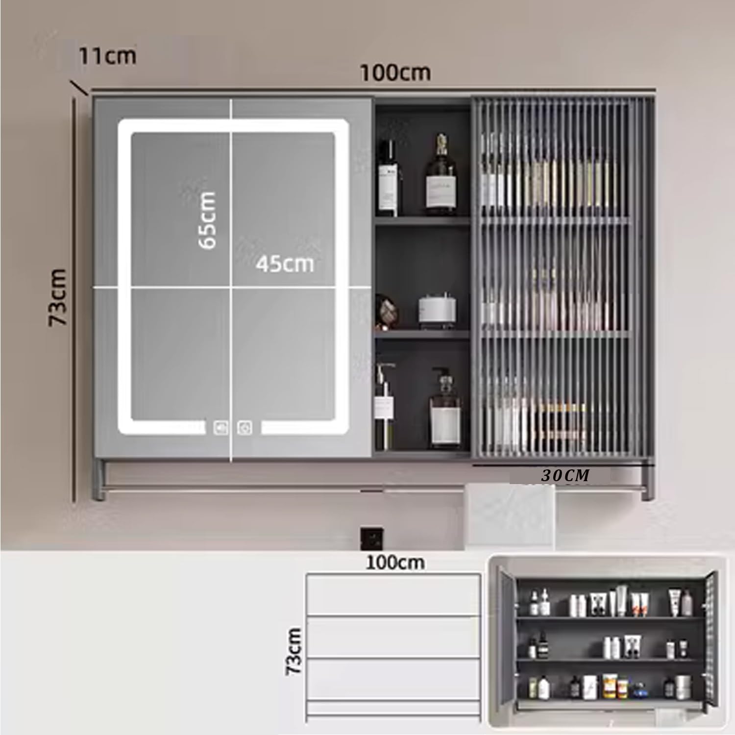 Armadietto Per Medicinali A Specchio Con Luci LED 121x91 Cm: Plug-in O Cablato, Anti-appannamento, 3 Colori Dimmerabili, 2 Prese USB - ETL Listed - 3