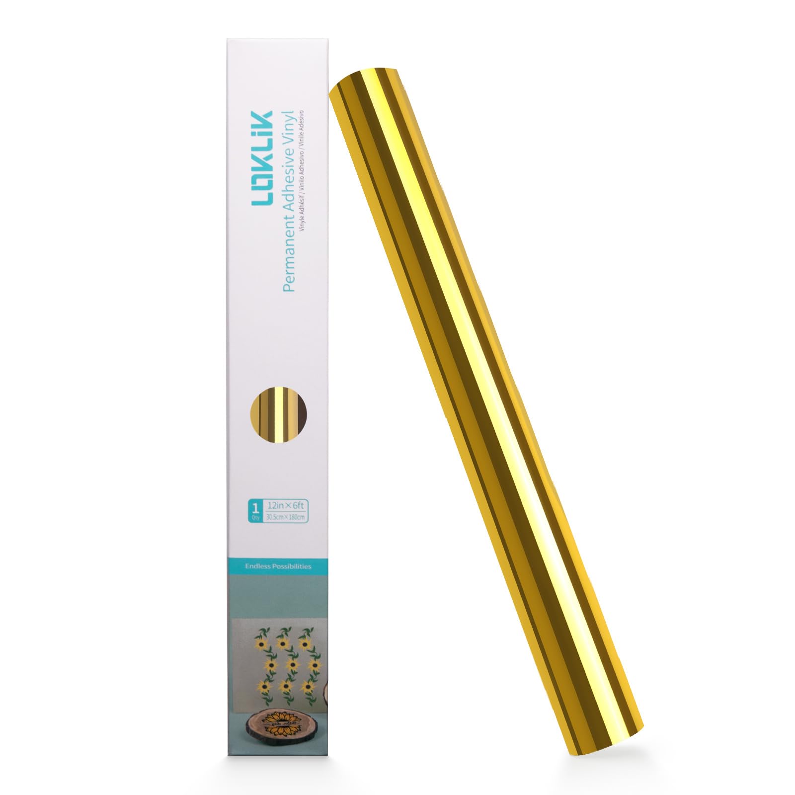 LOKLK Permanent Adhesive Vinyl Mirror - Vinylrolle • Spiegelmatt Gold, 30,5 x 180 cm
