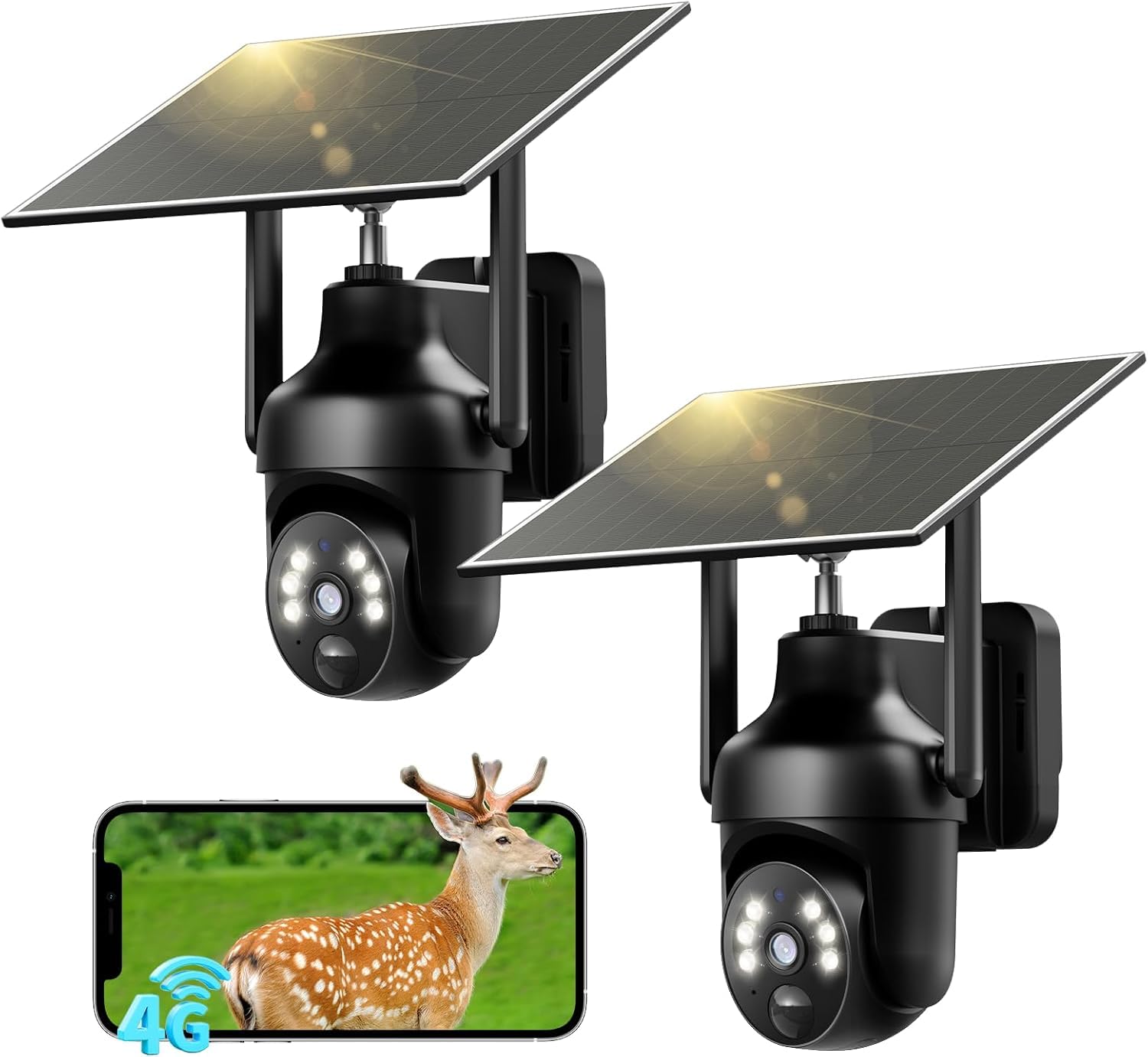 SEHMUA 4G LTE Cámara Vigilancia Exterior Solar con SIM, 【2 Unidad】 | 2K 360° Camara Solar 4G con Visión Nocturna en Color, PIR Detección de Movimiento, Audio Bidireccional, IP66